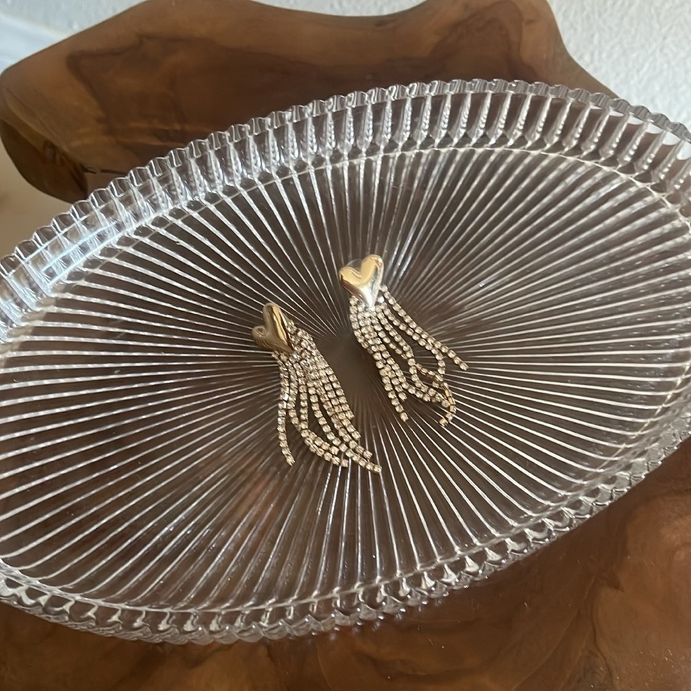 Gold and Silver Heart Tassel Earrings